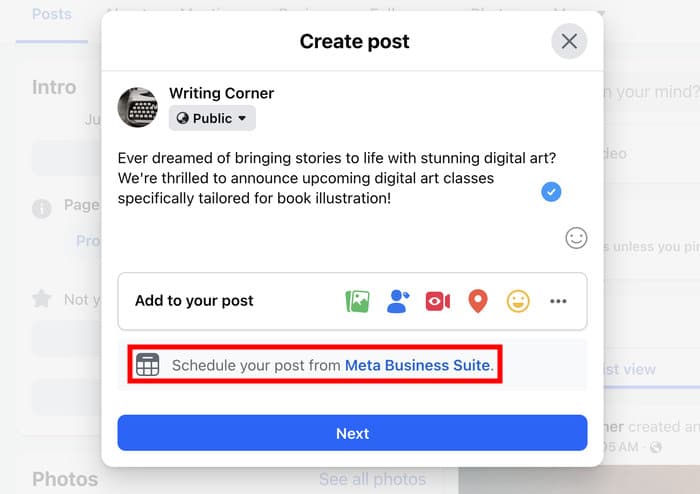 programmare i post con meta business suite
