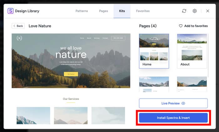 insert your website kit on a page or post