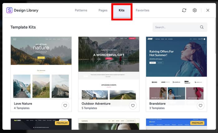 select the kits option on the design library