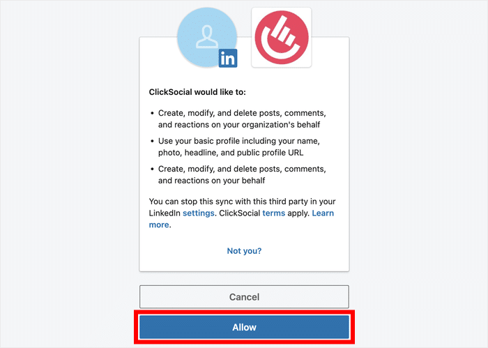 click on the allow button to connect linkedin
