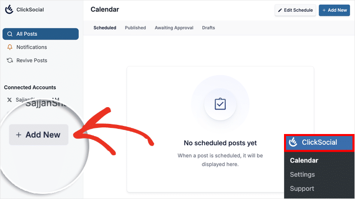 add a new account to your clicksocial website