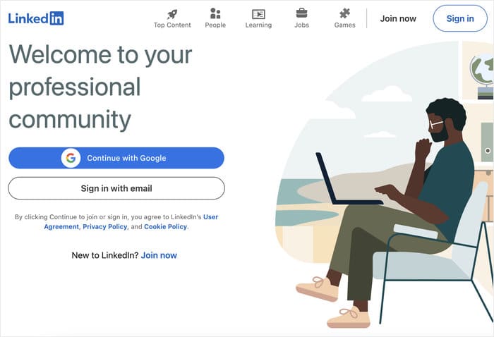 example of the linkedin homepage