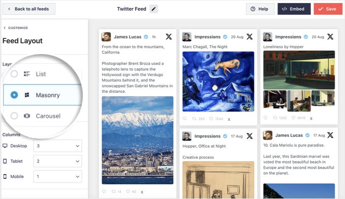 twitterリストフィードのレイアウトオプション