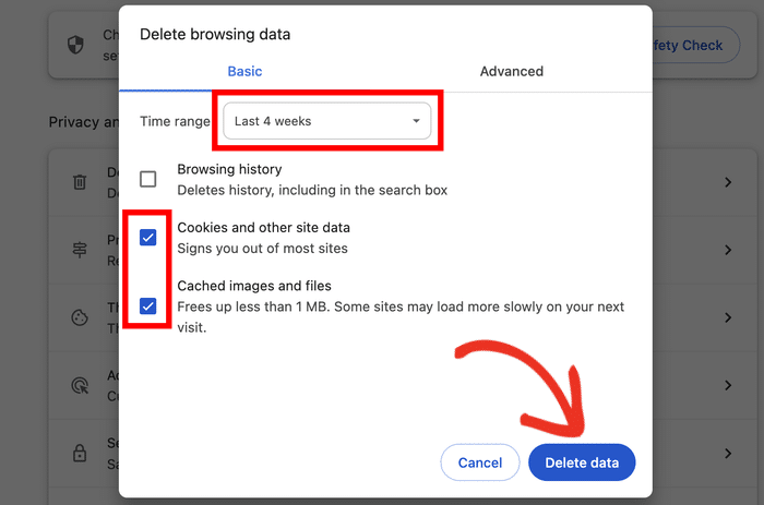 clear browser cache and cookies in chrome