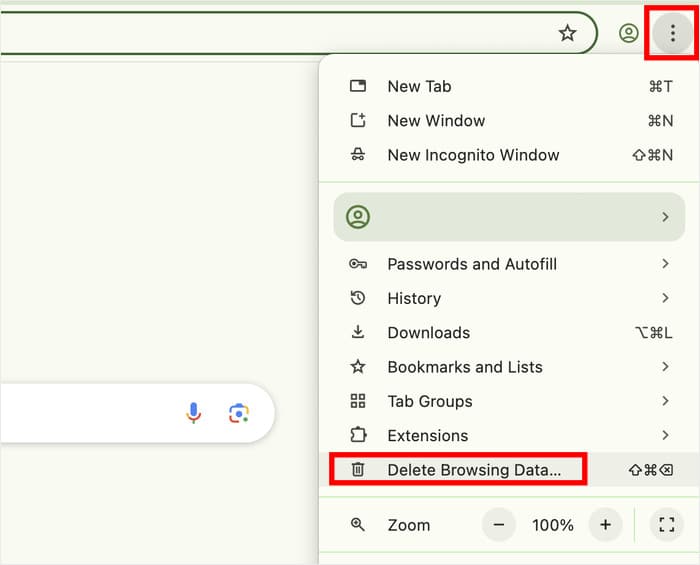 chrome start deleting browsing data
