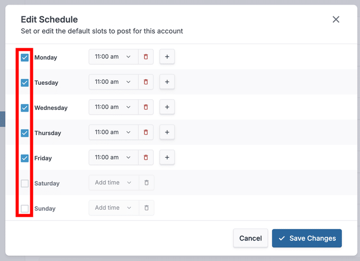 use checkboxes to set the days for linkedin