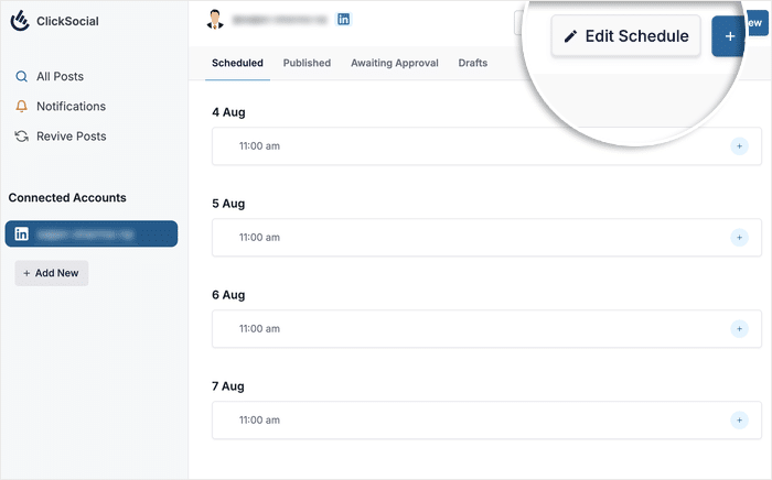 edit your schedule on linkedin using clicksocial