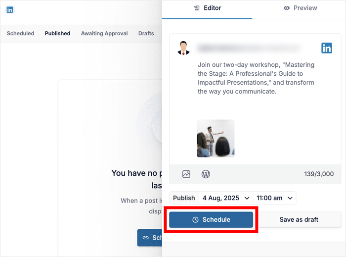 let clicksocial schedule your linkedin post