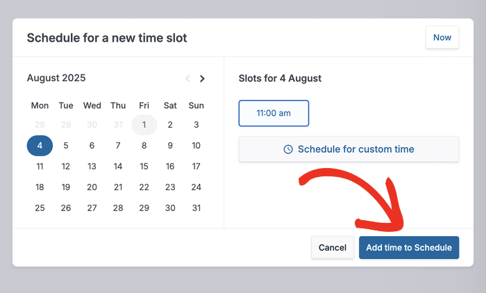add your selected time to schedule for linkedin
