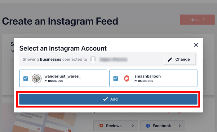 add your connected accounts to instagram feed pro