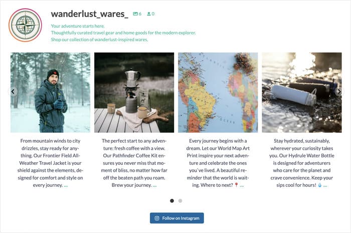 example of a shoppable instagram feed
