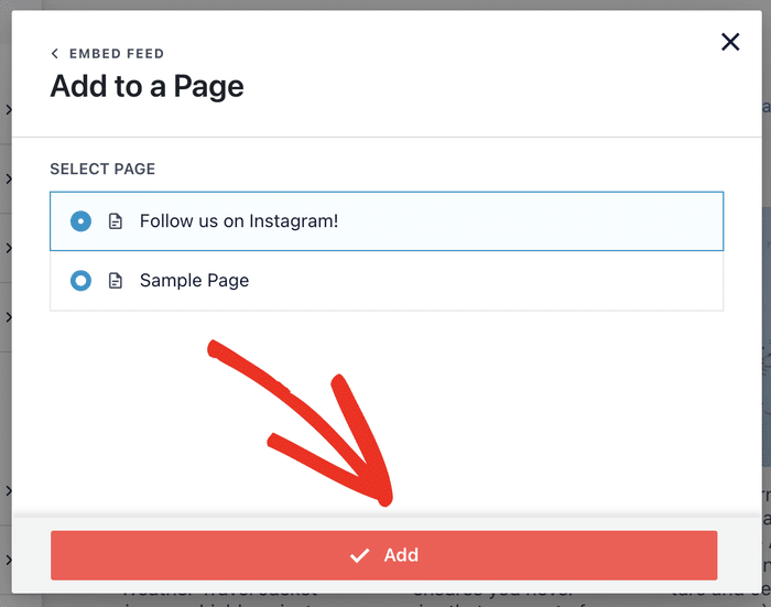 pick a page where you want to show instagram