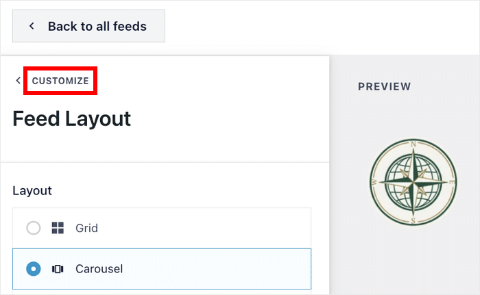 return to main customization options for your feed