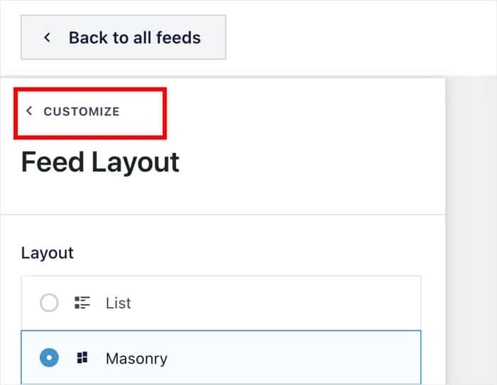 retour aux options principales de personnalisation twitter live feed