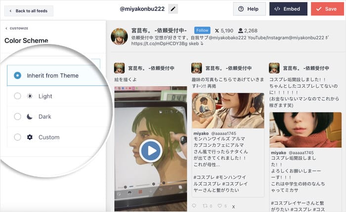 options de couleurs pour le flux en direct sur twitter