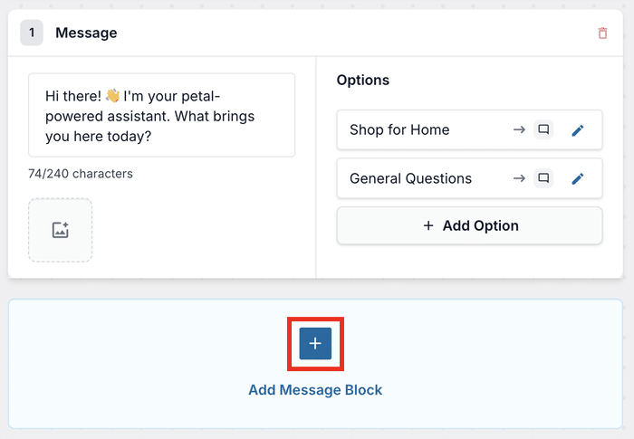 add new message block to funnel