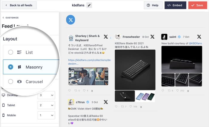 opciones de diseño para un feed de búsqueda en twitter