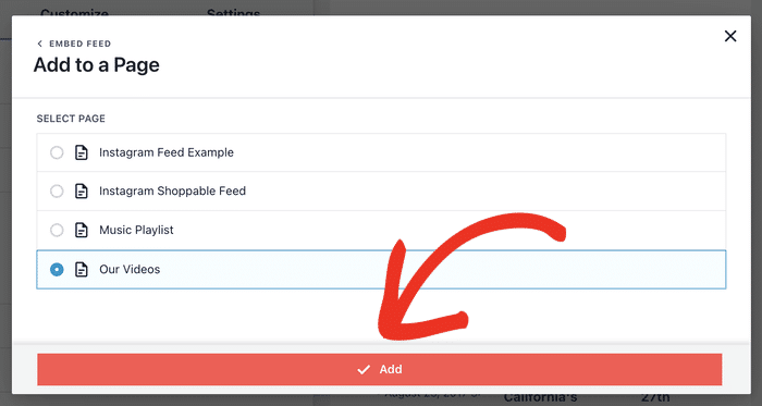 elija una página en la que desee añadir los resultados de búsqueda de youtube