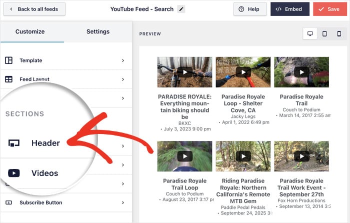 personalizar cabecera para incrustaciones de búsqueda de youtube