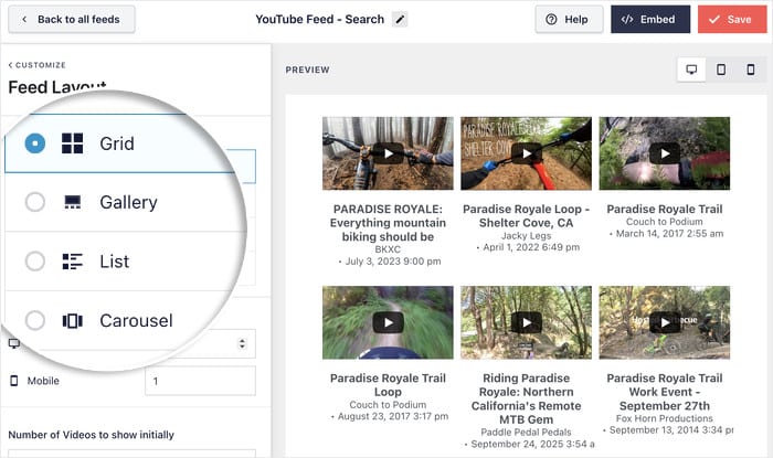 opciones de diseño para su búsqueda incrustada en youtube