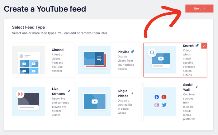 seleccione el tipo de fuente de búsqueda de youtube
