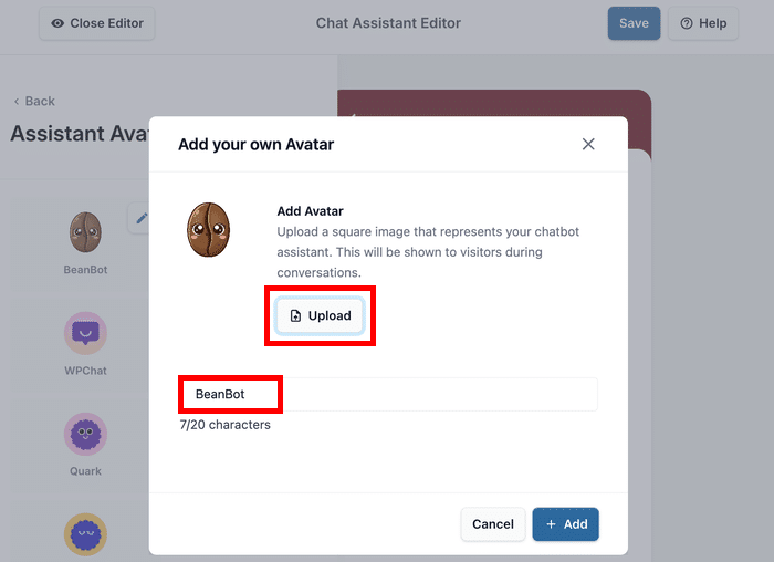 facebookアシスタントのアバターに写真と名前を追加
