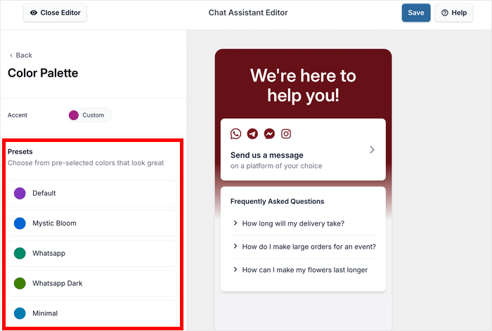 pick a color palette from the options