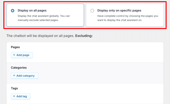 visibility options for your live chat assistant