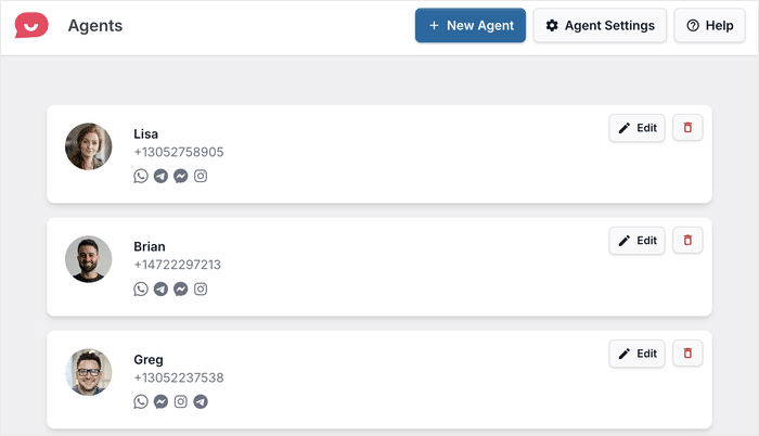 agents created for wpchat