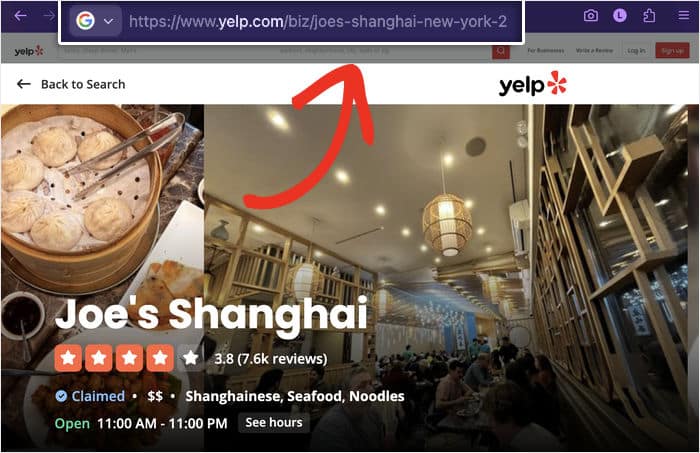copy url of your yelp business page