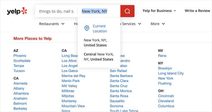 cities available on yelp