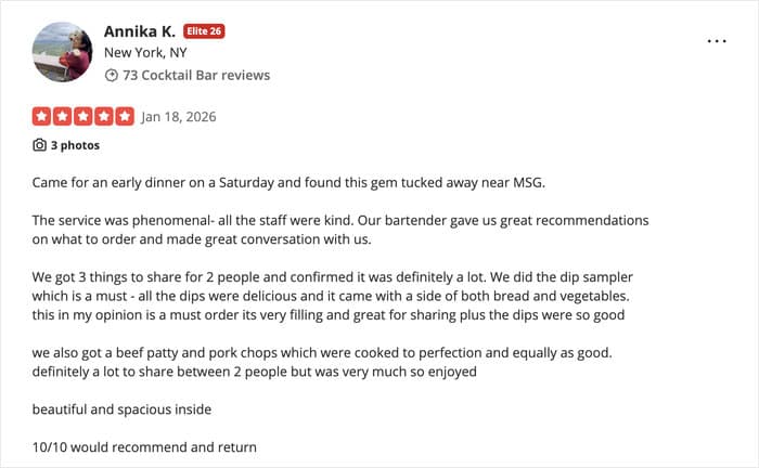 example of a detailed yelp review