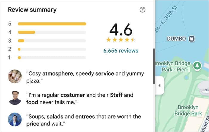 example of review summary section