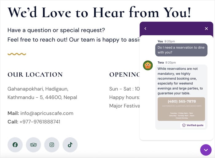 example of faq widget showing an answer