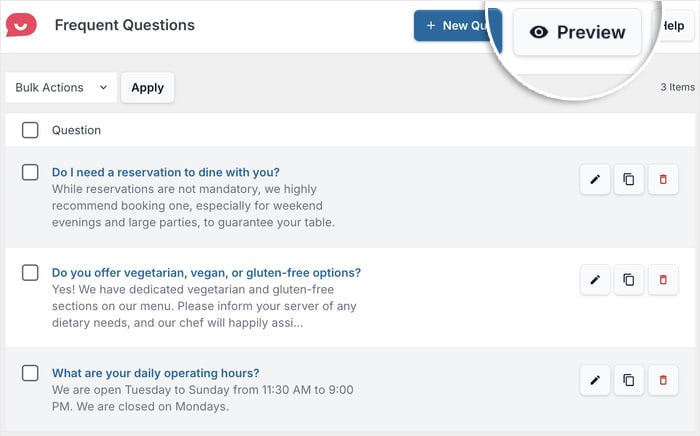 preview your new faq widget for wordpress