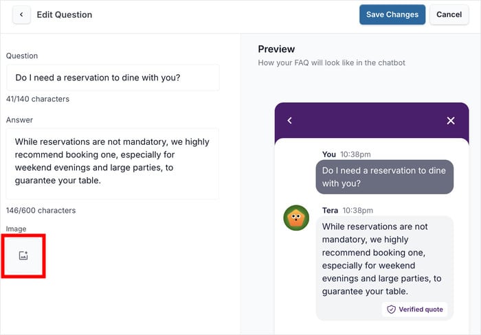 attach an image to your faq widget