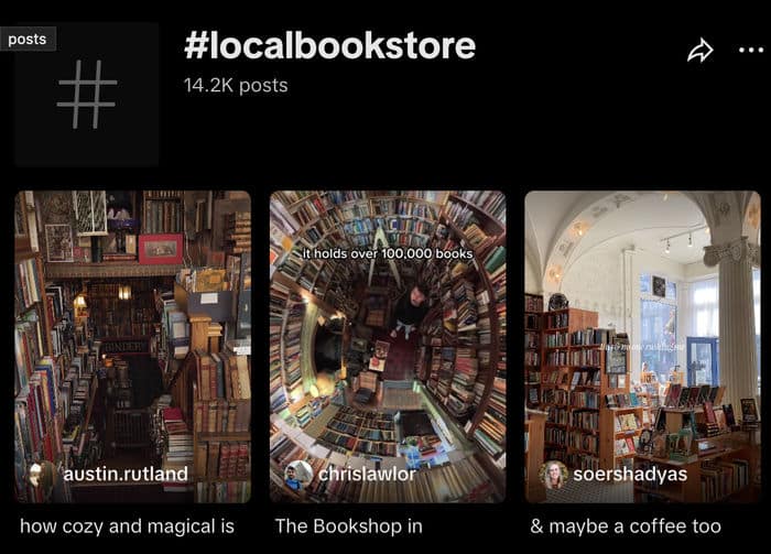 Beispiel für ein Hashtag-Suchergebnis auf TikTok