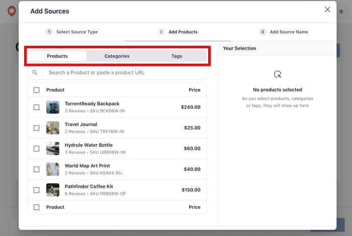 rechercher des avis par catégories de produits et par tags