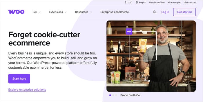 Área de la página de inicio del plugin WooCommerce