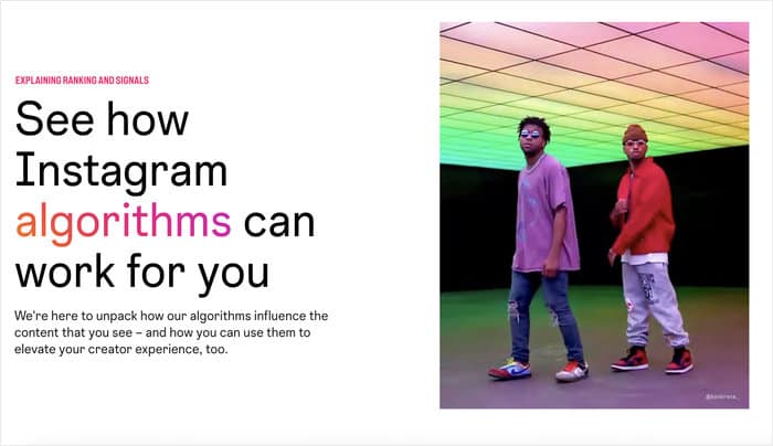 Muestra del algoritmo de Instagram