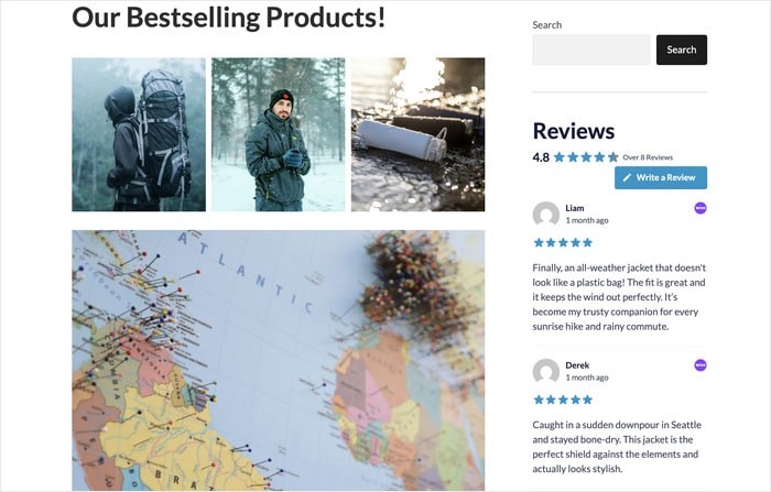 widget nella barra laterale che mostra le recensioni di WooCommerce
