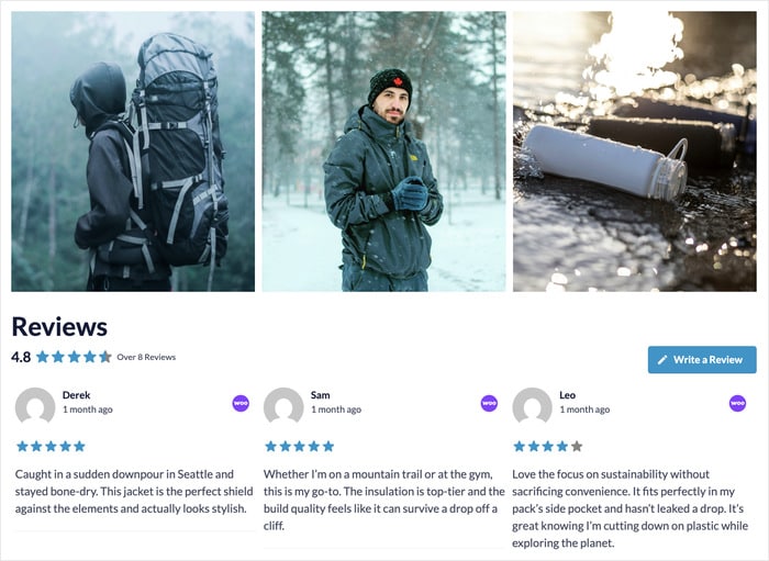 Exemple de flux d'avis avec les avis WooCommerce