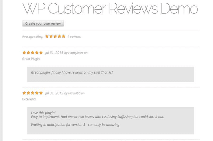 wp customer reviews output example
