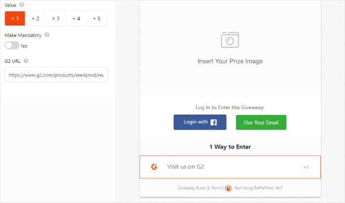 leave review action for rafflepress giveaway