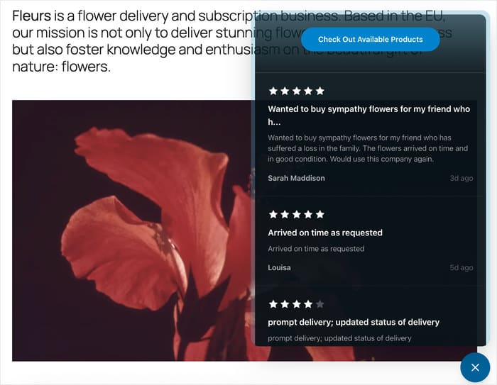Vollständiger Bewertungs-Feed aus dem Popup