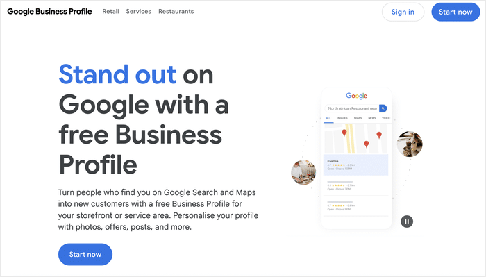Site du tableau de bord Google My Business
