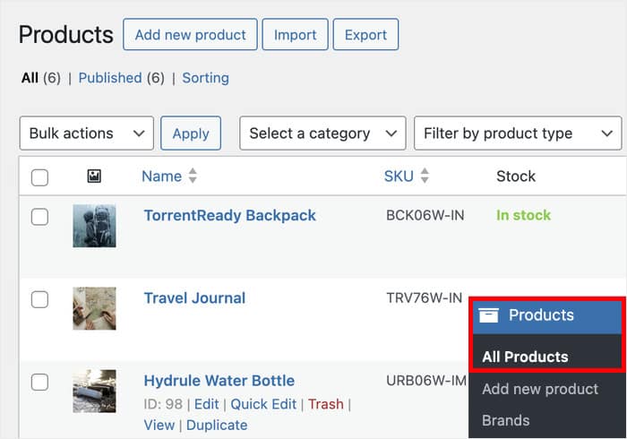 Page « Tous les produits » dans WooCommerce