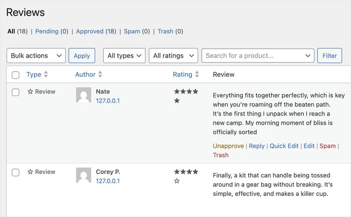 woocommerce reviews page example