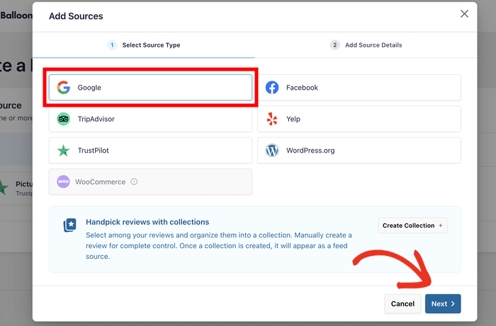 selecione o Google como fonte do seu feed de avaliações