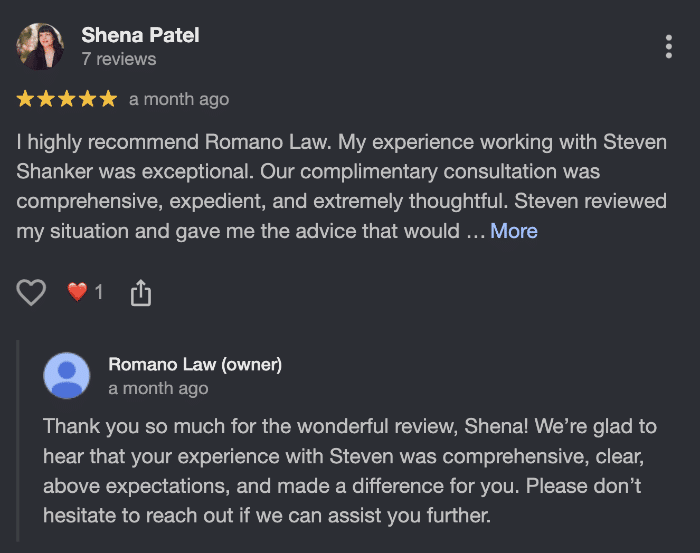 exemplo de resposta a uma avaliação positiva no Google